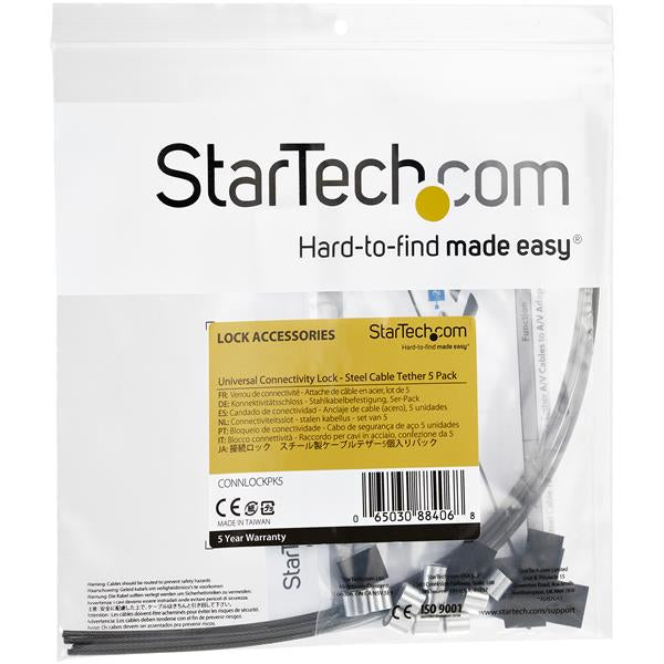 StarTech.com Cables de Seguridad de Doble Lazo - Paquete de 5 - de Acero - Ajustable Organizadores de cables Cable con p