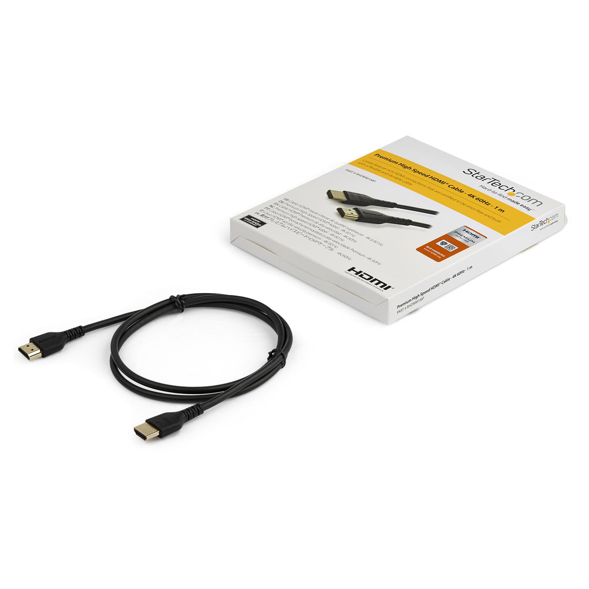 StarTech.com Cable HDMI 2.0 Certificado Premium de Alta Velocidad con Ethernet de 1m - Delgado - UHD 4K 60Hz - con Fibra