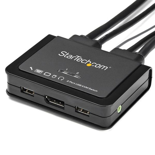 StarTech.com Switch Conmutador KVM de 2 Puertos DisplayPort 4K60Hz con Cables Incorporados Interruptores KVM 1 USB 4K Ul