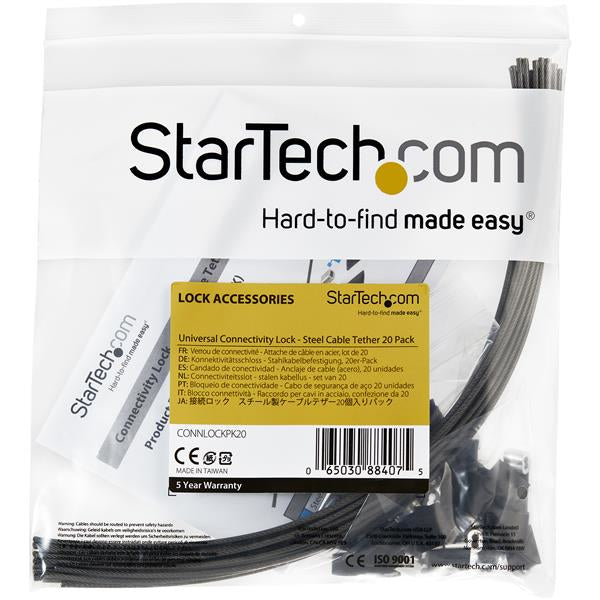 StarTech.com Cables de Seguridad de Doble Lazo - Paquete de 20 - de Acero - Ajustable Organizadores de cables Cable con