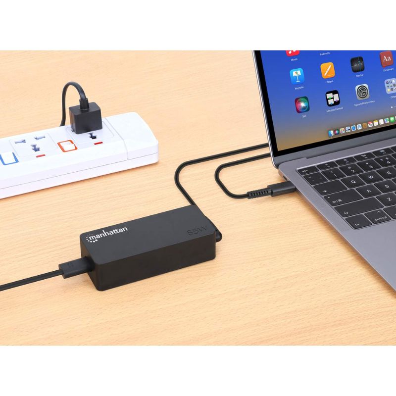 CARGADOR UNIVERSAL USB C 65W MANHATTAN 102513, COMPATIBLE CON LAPTOPS ASUS, HP Y DELL