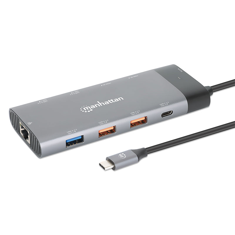 Docking Station Manhattan USB-C 10 Puertos, 2xHDMI, 5xUSB-A, 130W de Potencia