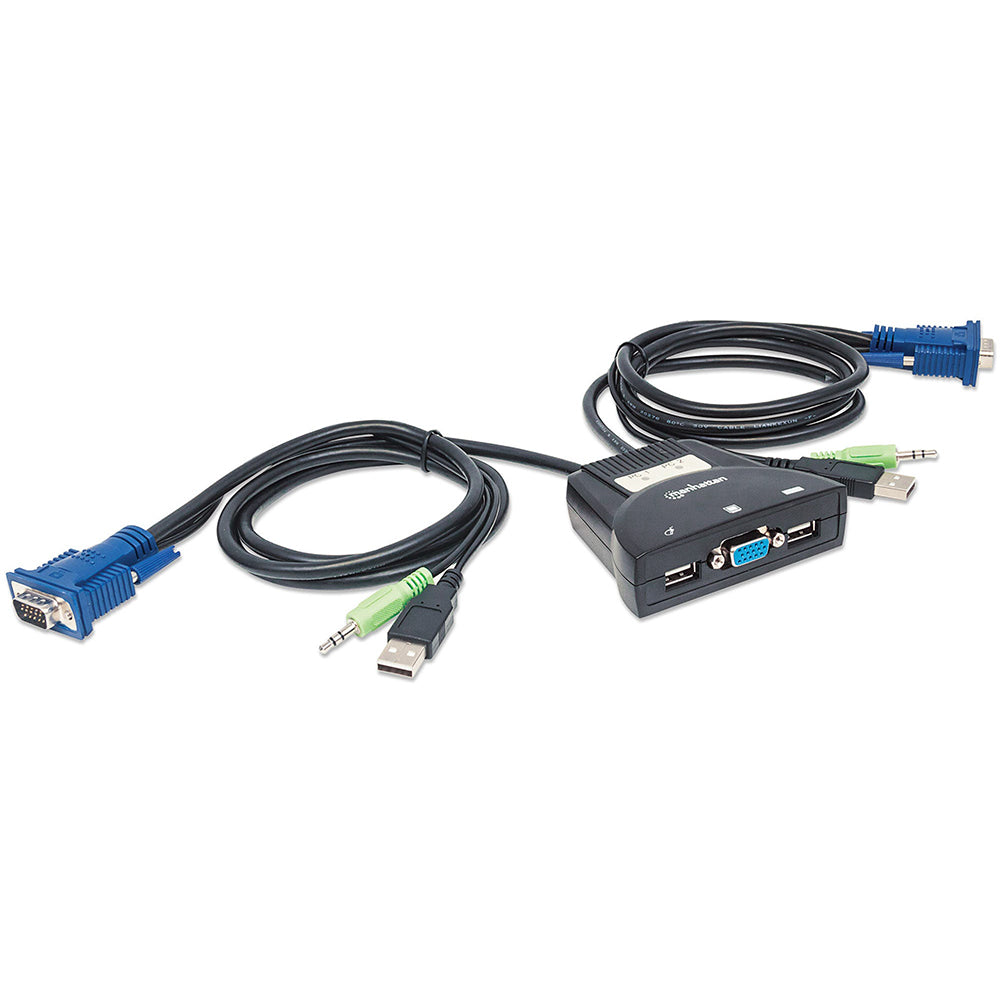 Conmutador KVM USB 2:1 Manhattan con cables, audio y micrófono, 2 puertos USB