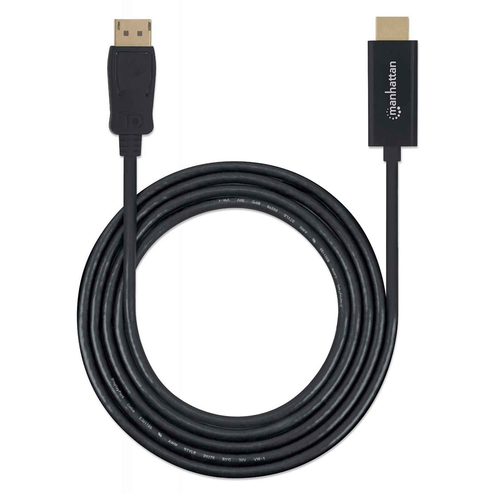 Cable DisplayPort a HDMI Manhattan 1080P 1.0m, Conectores Dorados, Blindaje Triple