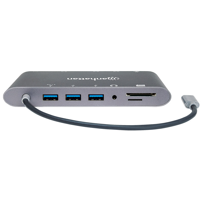Convertidor Manhattan 152808 USB-C a HDMI/DPMINI/SVGA/RJ45/3.5mm, 4K, Gigabit Ethernet, Audio