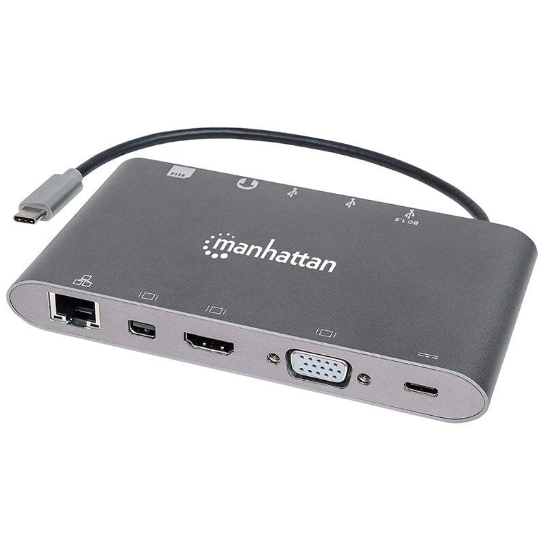 Convertidor Manhattan 152808 USB-C a HDMI/DPMINI/SVGA/RJ45/3.5mm, 4K, Gigabit Ethernet, Audio
