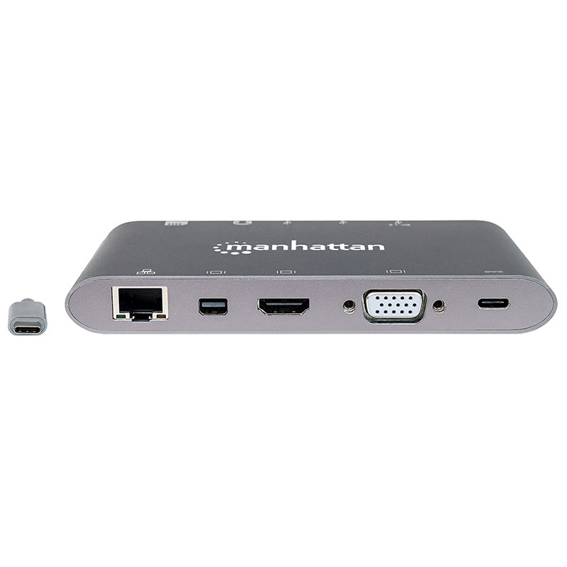 Convertidor Manhattan 152808 USB-C a HDMI/DPMINI/SVGA/RJ45/3.5mm, 4K, Gigabit Ethernet, Audio