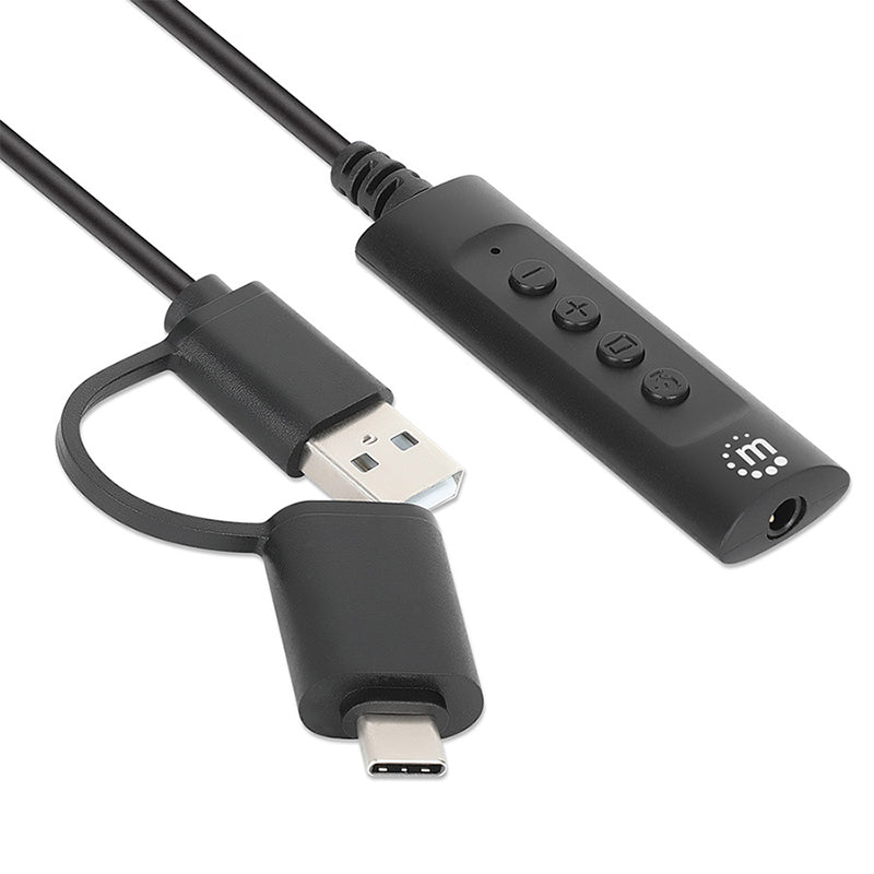 Convertidor USB a USB-C a Tarjeta de Sonido Control Manhattan 153560, 24 bits, 192kHz, Plug and Play