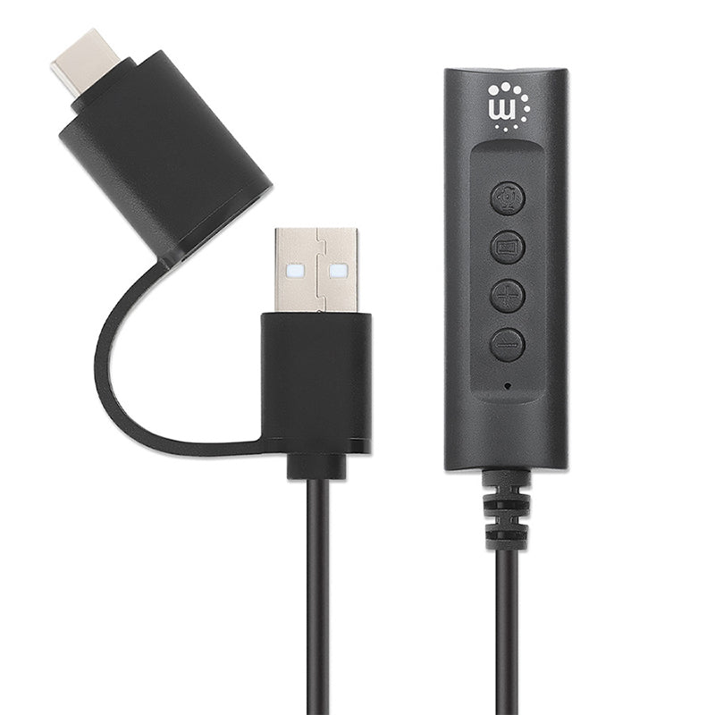 Convertidor USB a USB-C a Tarjeta de Sonido Control Manhattan 153560, 24 bits, 192kHz, Plug and Play