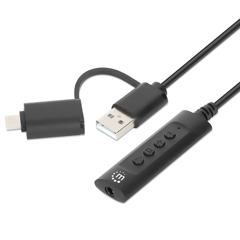 Convertidor USB a USB-C a Tarjeta de Sonido Control Manhattan 153560, 24 bits, 192kHz, Plug and Play