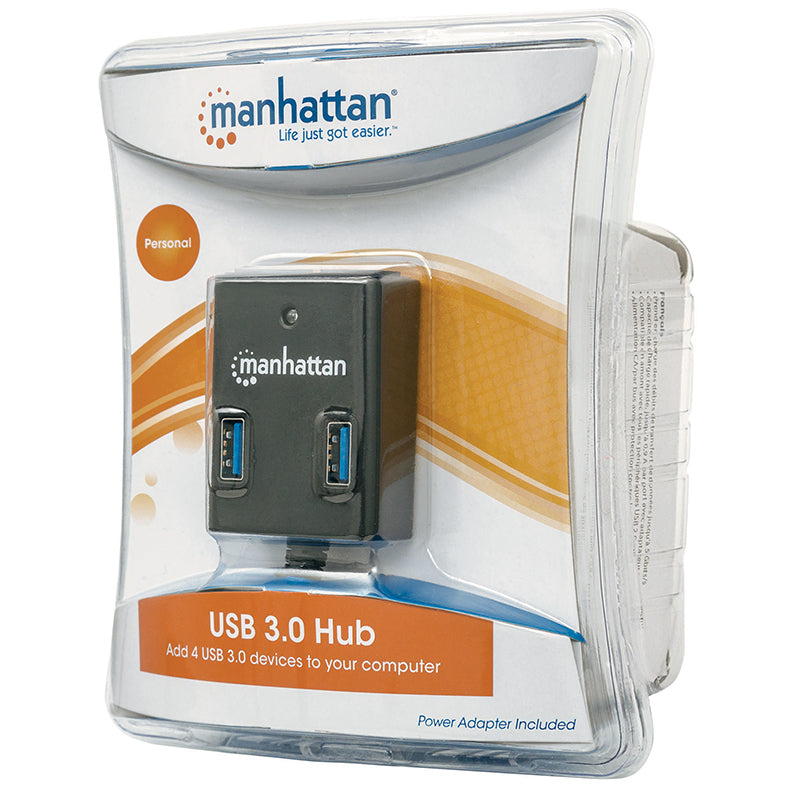 HUB MANHATTAN USB A MACHO 3.0 4PTOS USB A HEMBRA CON FUENTE 162302, 5Gbps, 4 Puertos, 12V