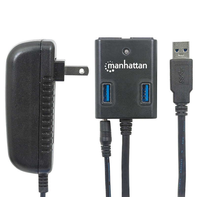 HUB MANHATTAN USB A MACHO 3.0 4PTOS USB A HEMBRA CON FUENTE 162302, 5Gbps, 4 Puertos, 12V