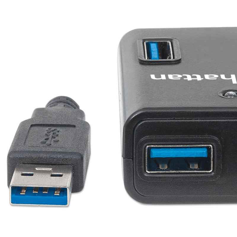 HUB MANHATTAN USB A MACHO 3.0 4PTOS USB A HEMBRA CON FUENTE 162302, 5Gbps, 4 Puertos, 12V