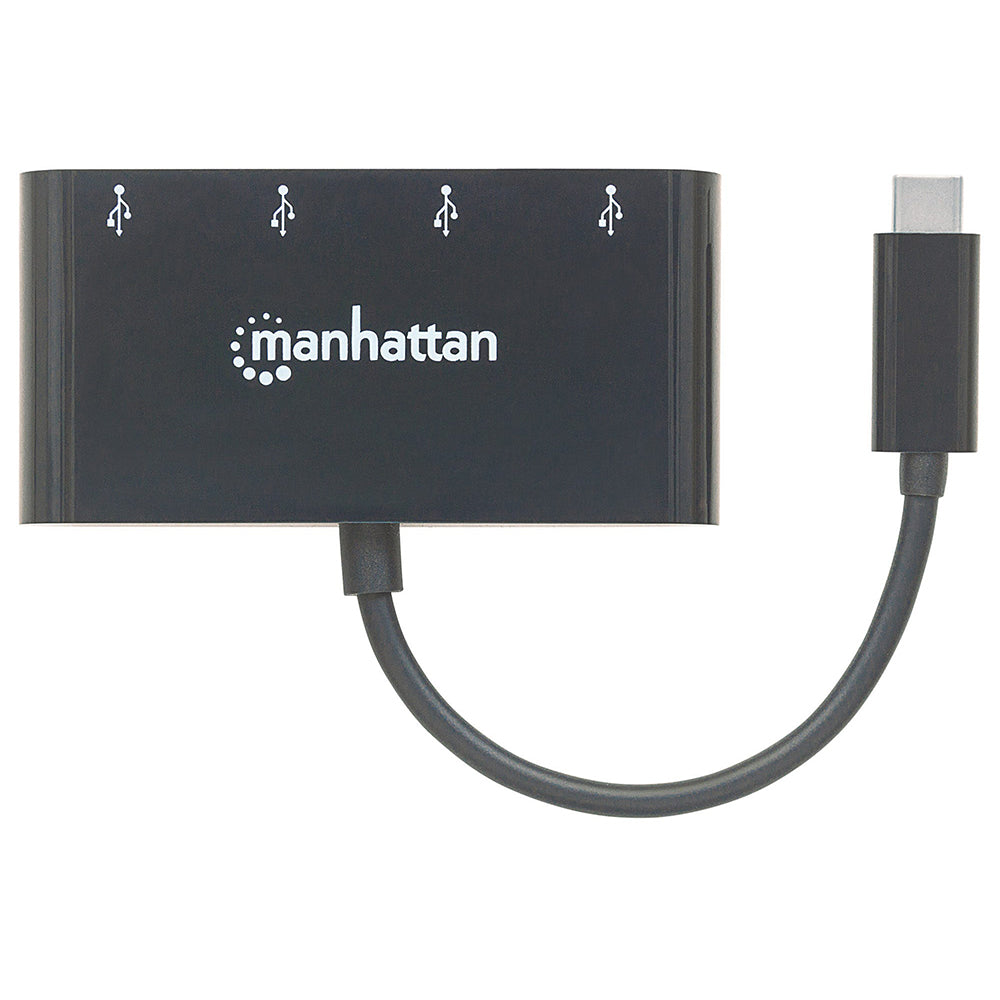 HUB USB C MANHATTAN 4 PTOS V3.1 NEGRO 10Gbps 4K 60Hz 150mm Cable