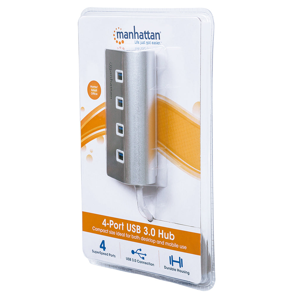 HUB USB A V3.0 Manhattan Aluminio 4 Puertos Alimentación por Bus 163767