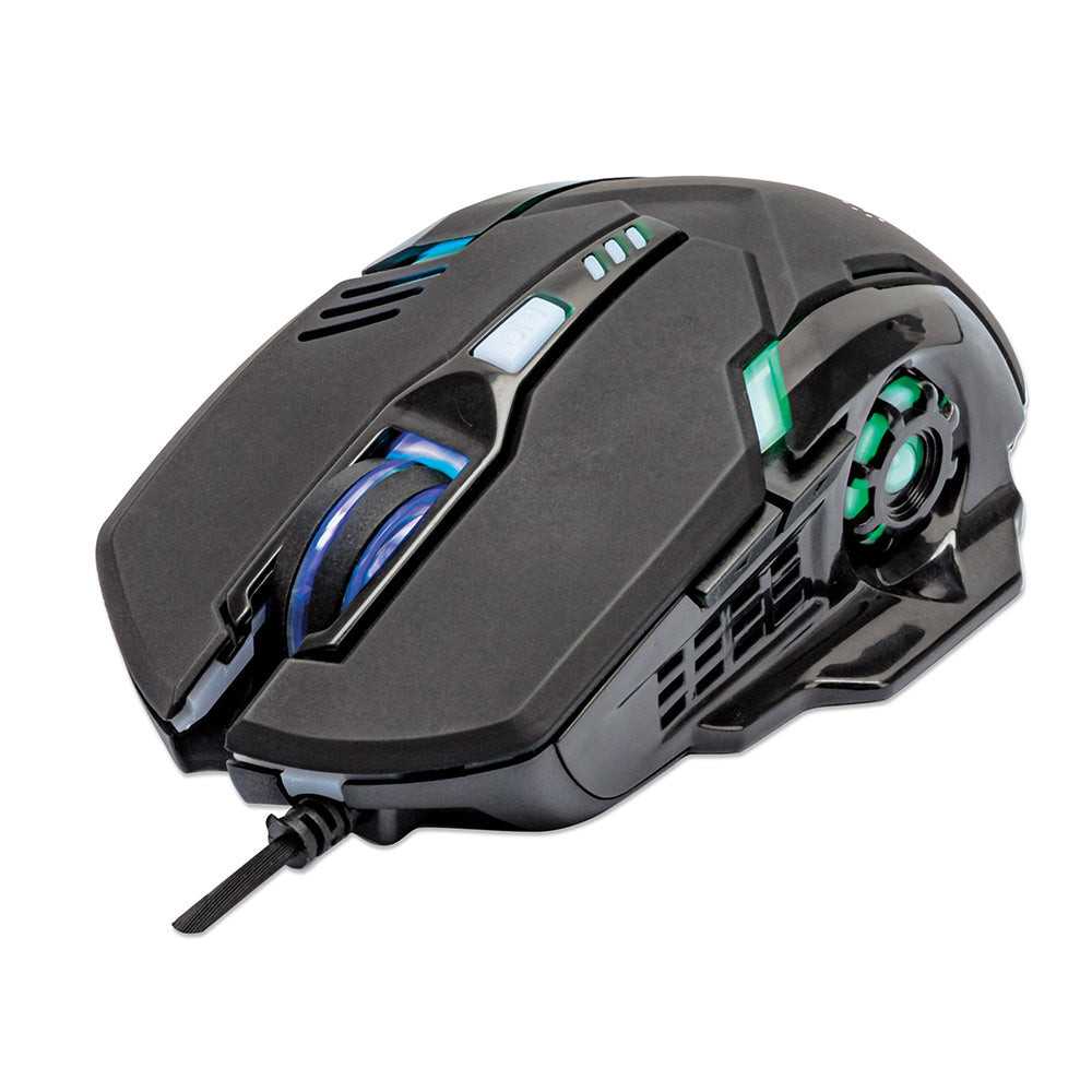 Mouse Manhattan Óptico Gaming 6 Botones USB 3200 DPI Luz LED 179256, Ergonómico y Preciso