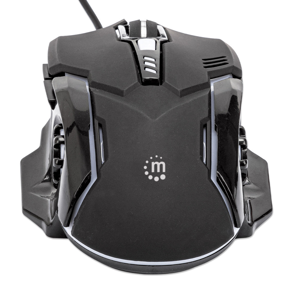 Mouse Manhattan Óptico Gaming 6 Botones USB 3200 DPI Luz LED 179256, Ergonómico y Preciso