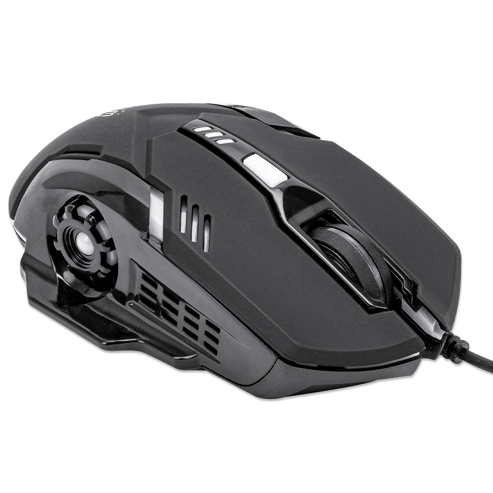 Mouse Manhattan Óptico Gaming 6 Botones USB 3200 DPI Luz LED 179256, Ergonómico y Preciso