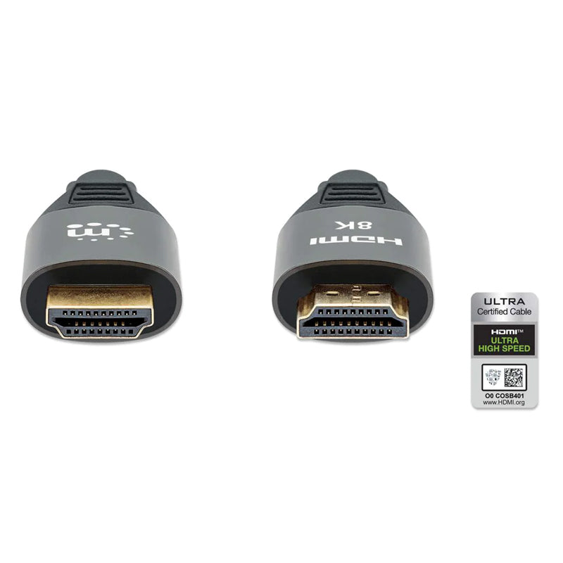 Cable HDMI Manhattan 2.1 Textil M/M 2.0m 8K 60Hz, Conectores Dorados, HDR 10, 4:4:4