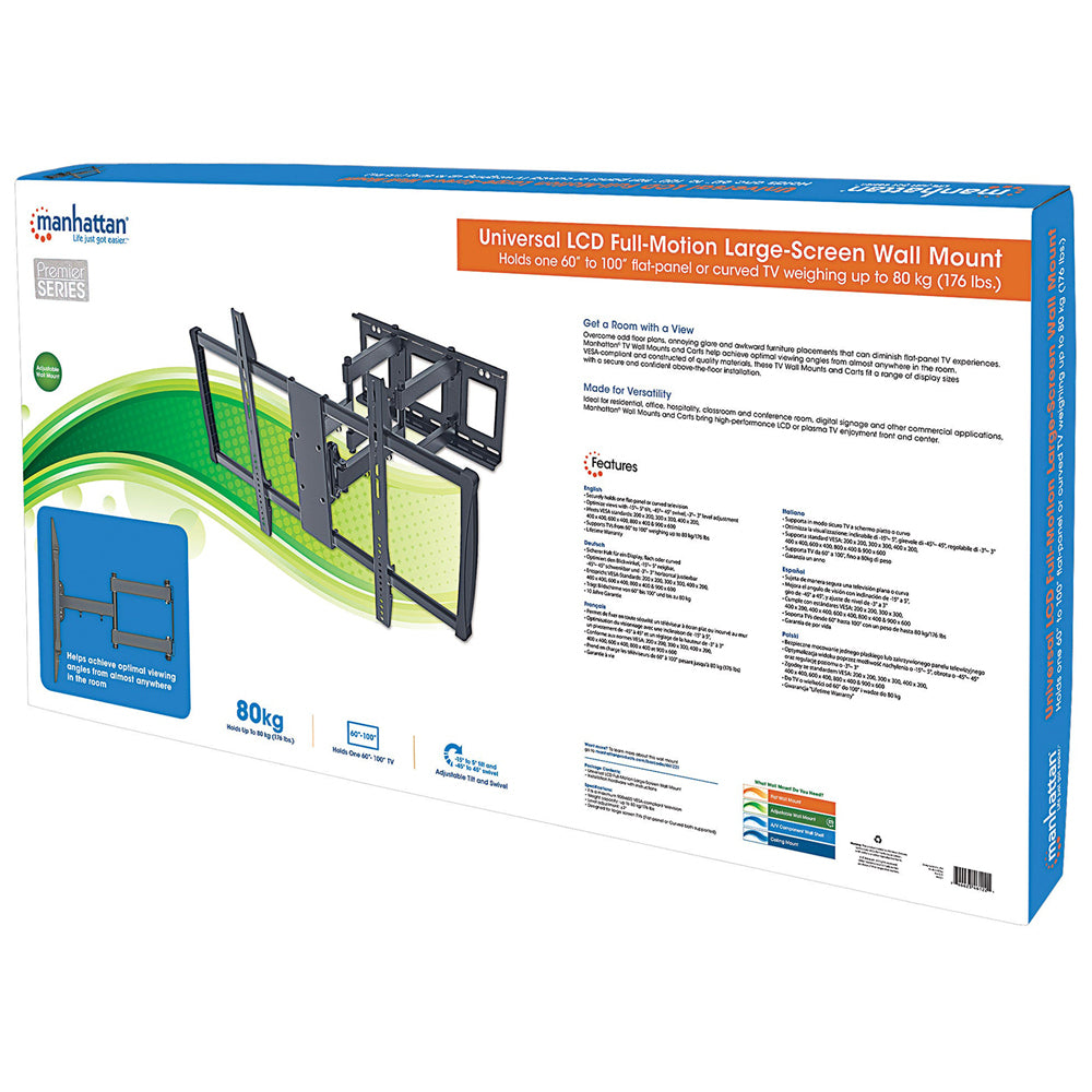 Soporte TV Manhattan Articulado 80KG, 60-100 Pulgadas, Pared 461221