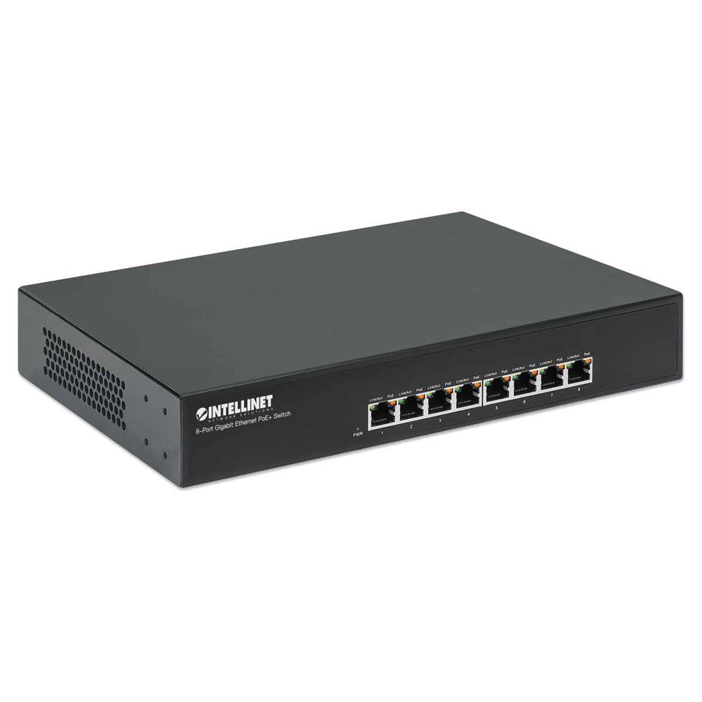 Switch PoE 8 Puertos Gigabit 30W por Puerto, 140W Escritorio/Rack, Montaje en Pared