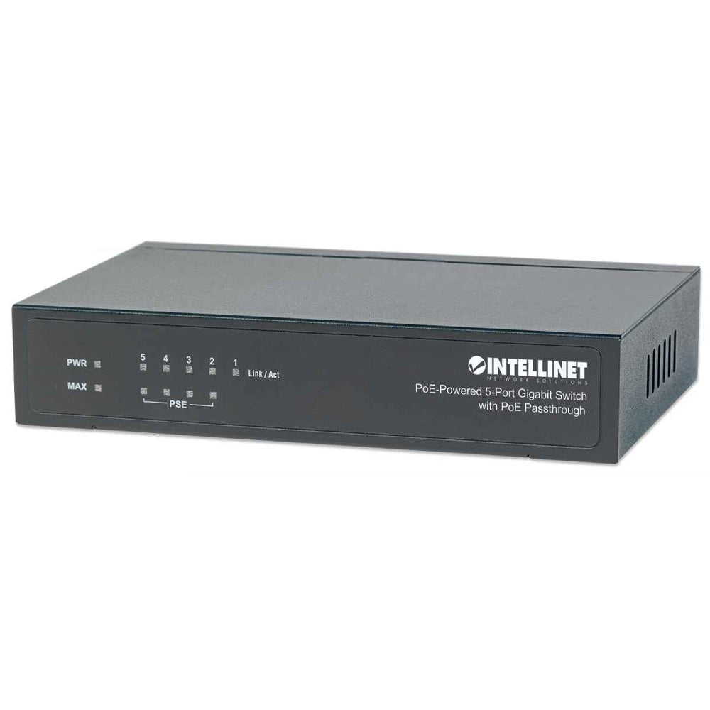 Switch PoE Gigabit 5 Puertos 30W por Puerto, 68W Escritorio Intellinet 561082