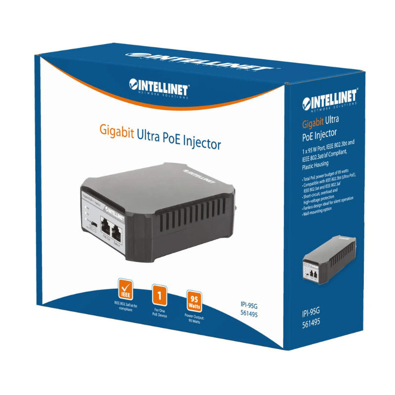 INYECTOR POE INTELLINET 802.3BT 95W, 1 PUERTO GIGABIT, 802.3AF/AT/BT, ULTRA POE GB