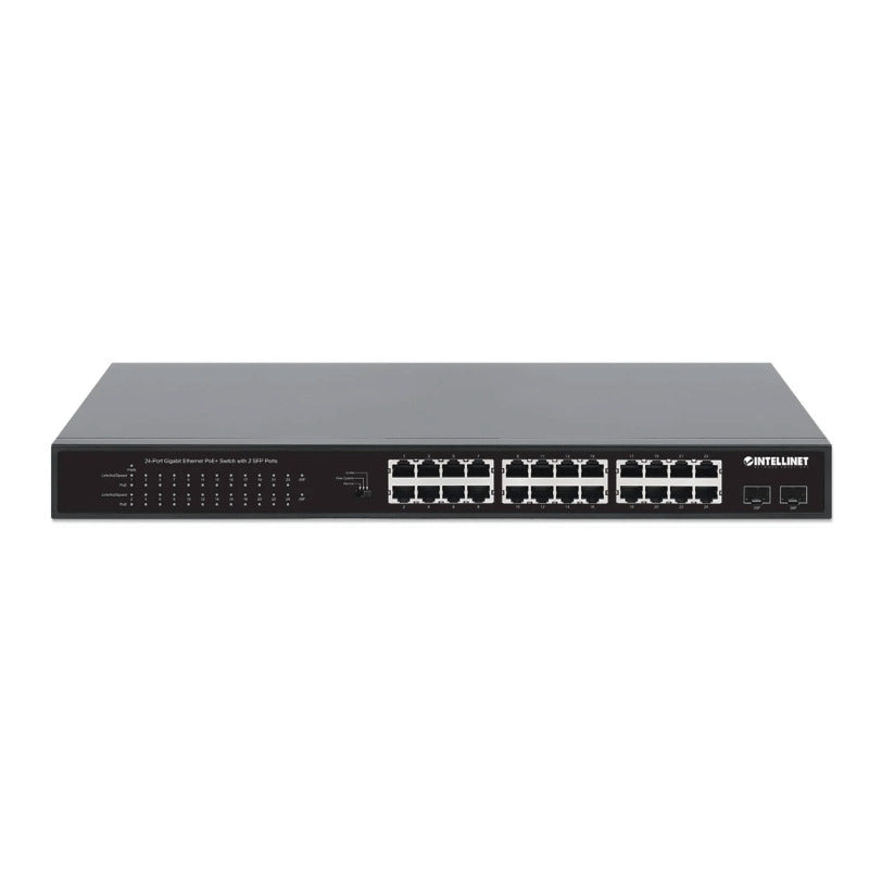 Switch PoE Intellinet 19 GB, 24 Puertos 370W, 30W x Puerto, 2 SFP