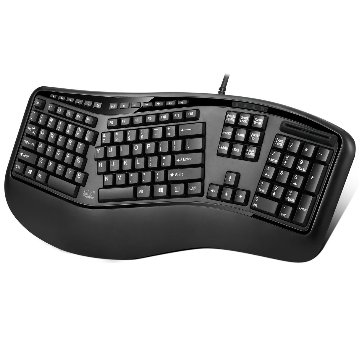 Adesso TruForm AKB-150SB-TAA Desktop Ergonomic Smart Card Reader Keyboard (TAA Compliant), Black