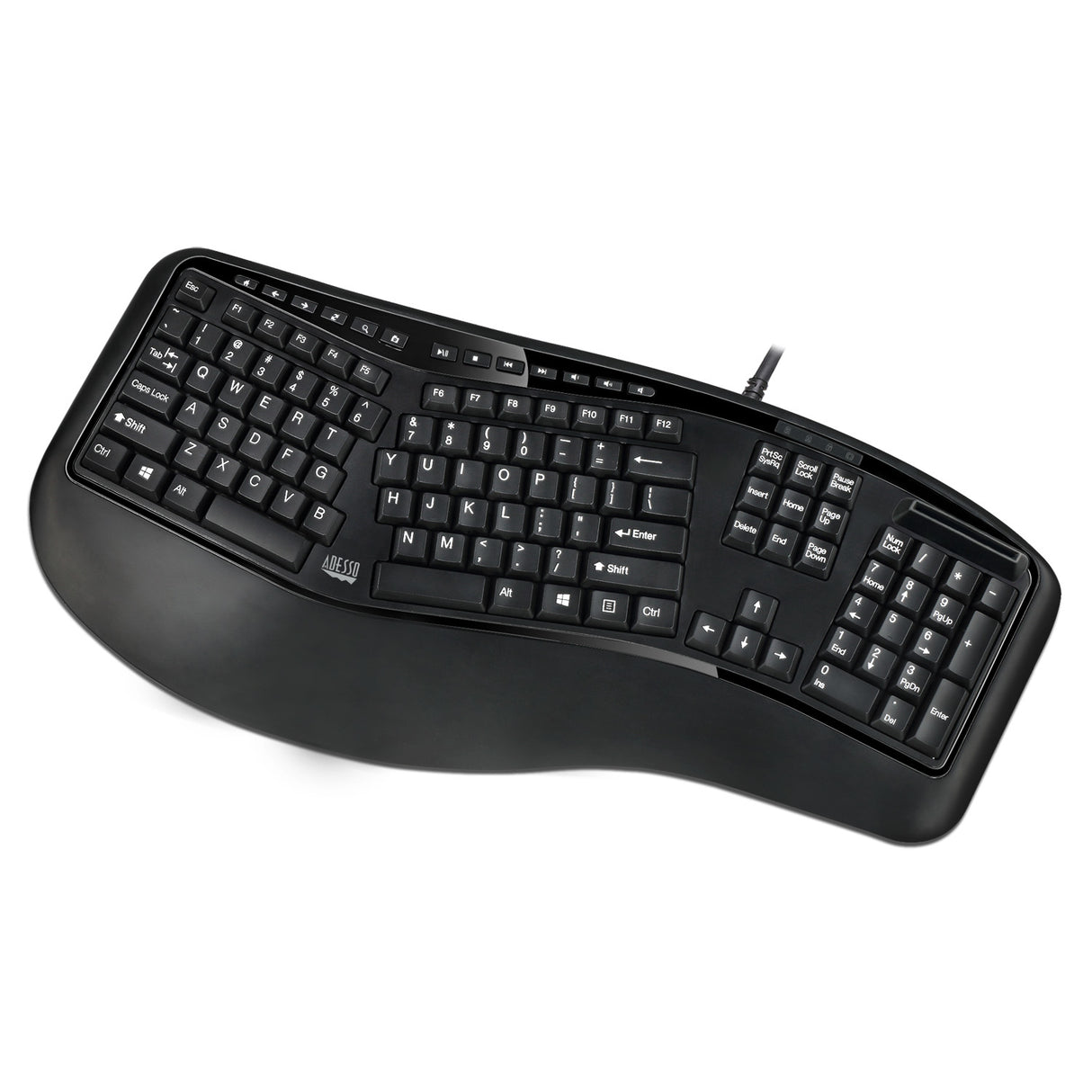 Adesso TruForm AKB-150SB-TAA Desktop Ergonomic Smart Card Reader Keyboard (TAA Compliant), Black