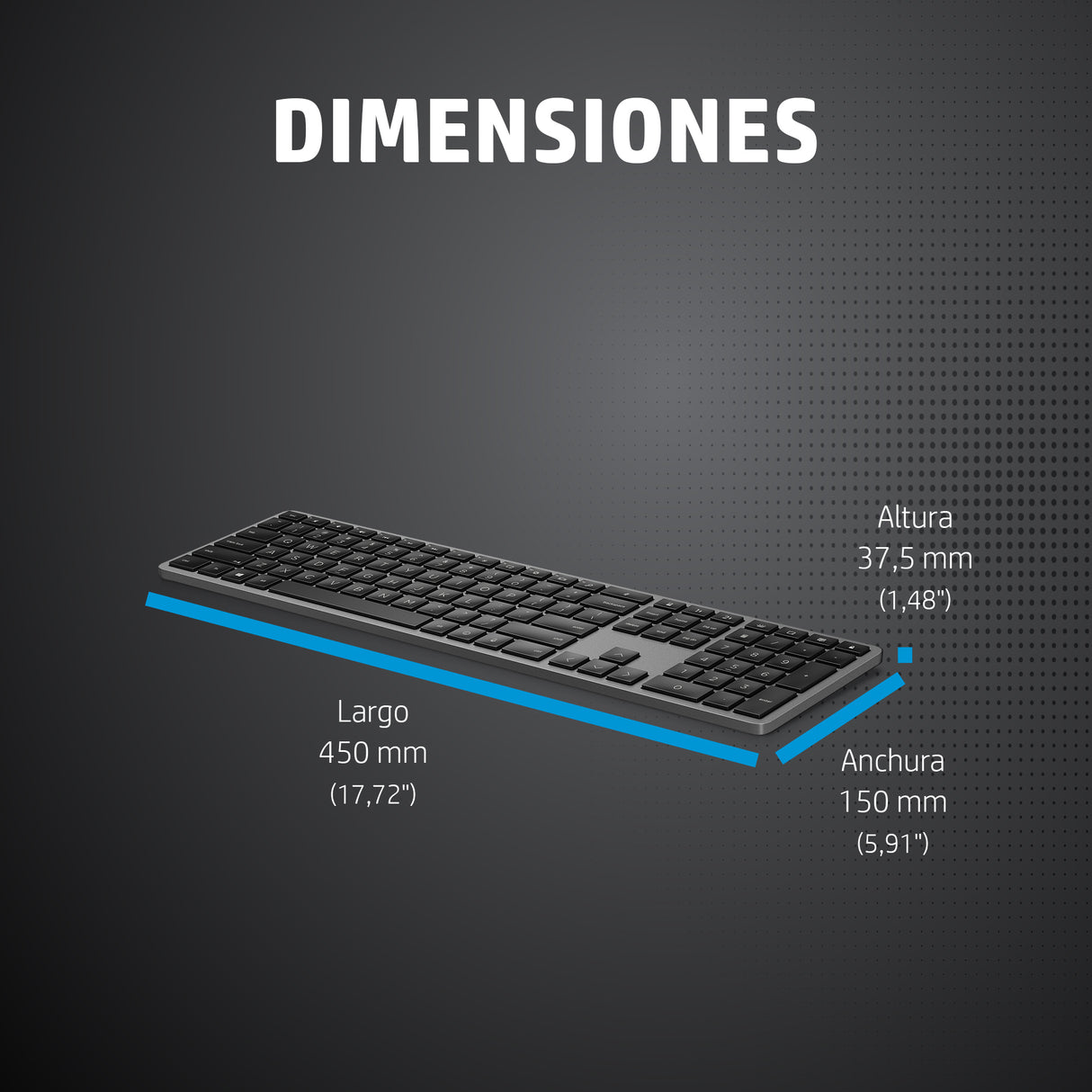 HP Teclado inalámbrico 975 de modo dual, Tamaño completo (100%), RF inalámbrico + bluetooth, Negro