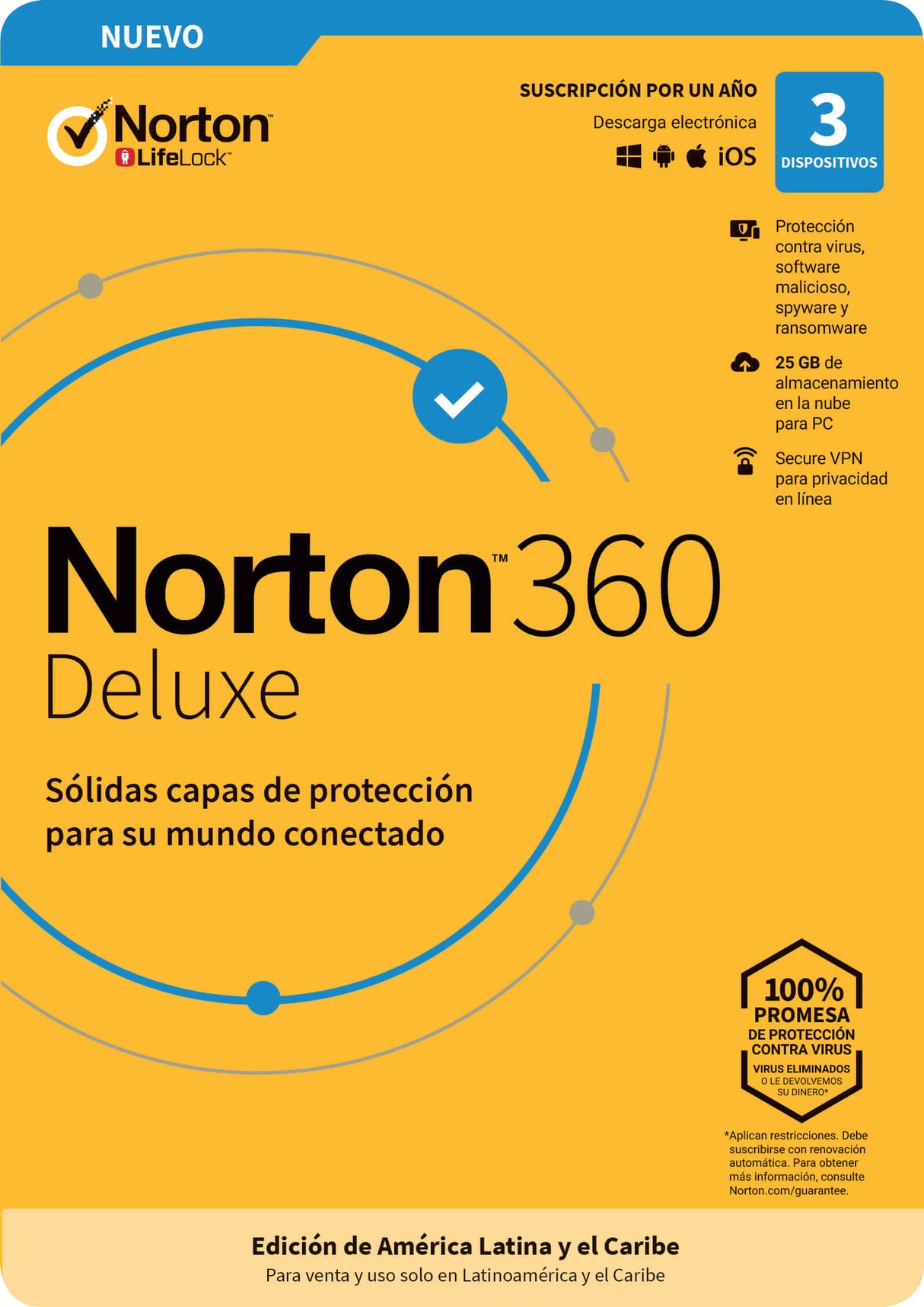Norton Norton 360 Deluxe software de seguridad Seguridad de antivirus Completo Español 3 licencia(s)