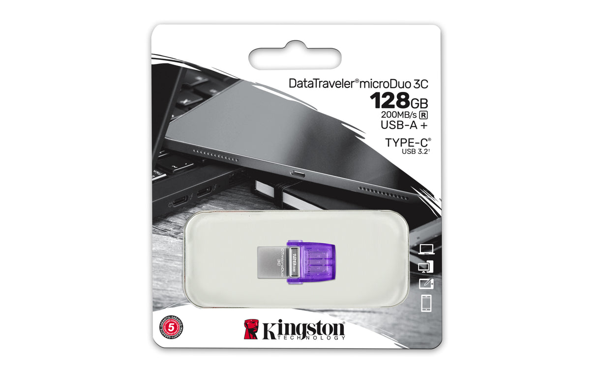 Kingston Technology 128GB DataTraveler microDuo 3C 200MB/s dual USB-A + USB-C Memoria Flash 128 GB USB Type-A / USB Type-C 3.2 Gen 1 (3.1 Gen 1) 200 MB/s