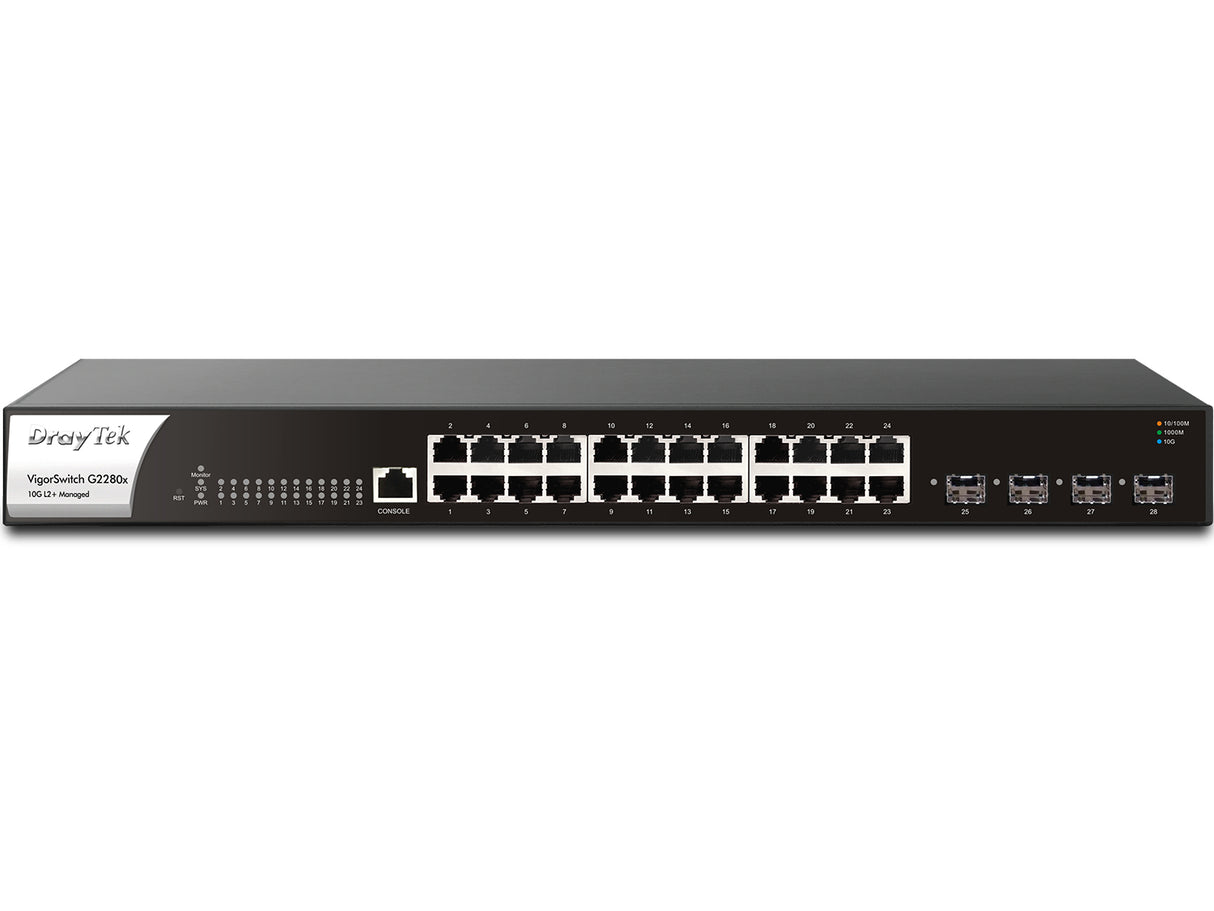 DrayTek VigorSwitch G2280x Gestionado L2+ Gigabit Ethernet (10/100/1000) 1U Negro, Montaje en rack