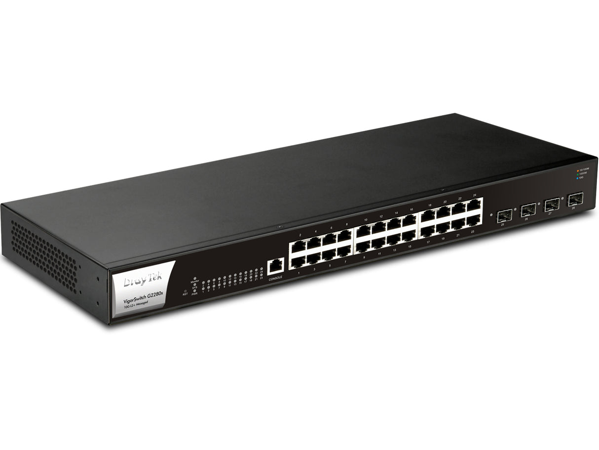 DrayTek VigorSwitch G2280x Gestionado L2+ Gigabit Ethernet (10/100/1000) 1U Negro, Montaje en rack