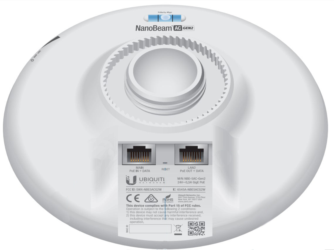 Ubiquiti NanoBeam 5AC Gen 2 Puente de red 450 Mbit/s Blanco, Wifi, Ethernet