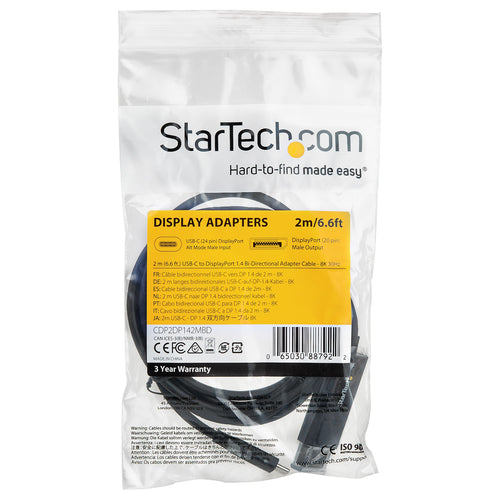 StarTech.com 2m - Cable USB-C a DisplayPort 1.4 - Bidireccional Adaptadores de cable de vídeo 2 m USB Tipo C 0 - 45 °C