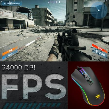 REDRAGON M711-FPS COBRA FPS, Mouse competitivo, switches ópticos, Diestro, USB tipo A, 24000 DPI