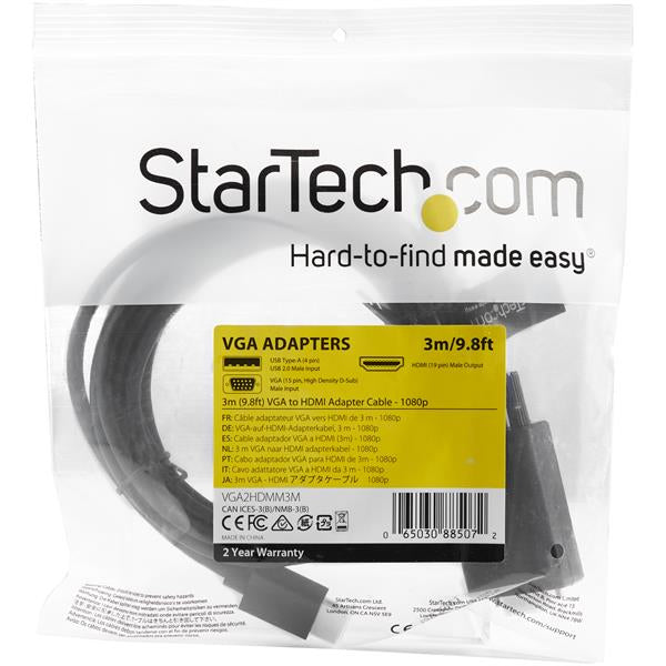StarTech.com Cable de 3m Adaptador VGA a HDMI - Alimentado por USB - 1080p Adaptadores de cable de vídeo 3,05 m USB Type
