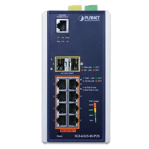 PLANET IGS-6325-8UP2S switch Gestionado L3 Gigabit Ethernet (10/100/1000) Energía sobre Ethernet (PoE) Aluminio, Negro