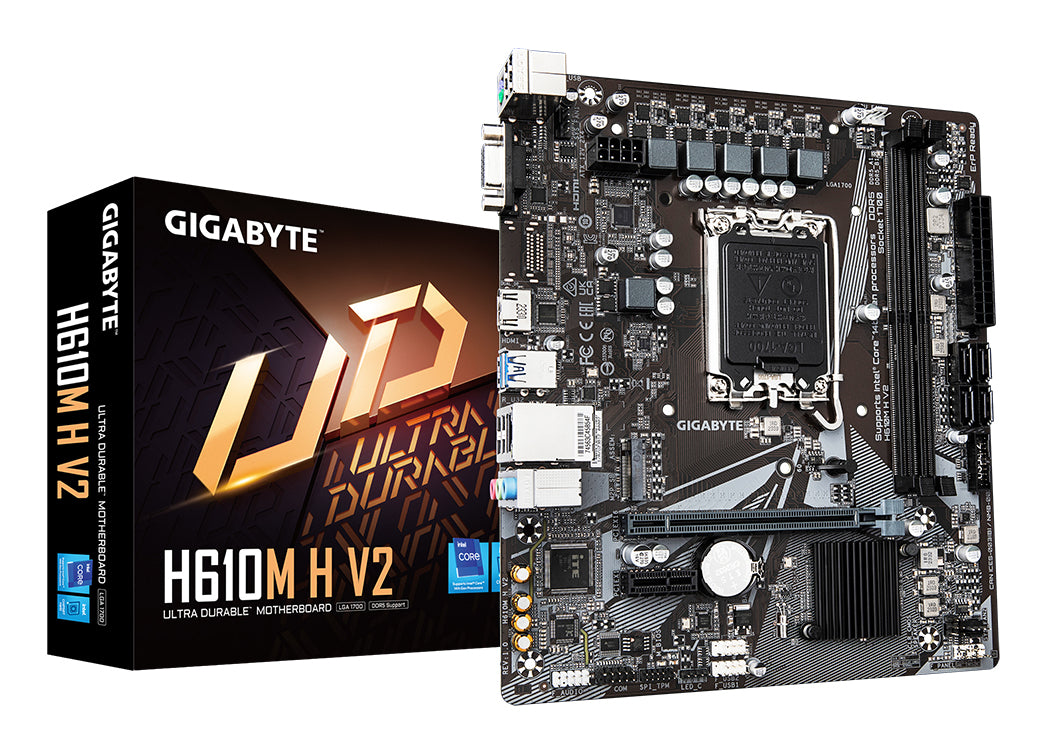 GIGABYTE H610M H V2 Placa base - Compatible con procesadores Intel Core 14th CPUs, 4+1+1 Hybrid Digital VRM, up to 5600MHz DDR5, 1xPCIe 3.0 M.2, GbE LAN, USB 3.2 Gen 1 placas base Intel LGA 1700 LGA 1700 96 GB
