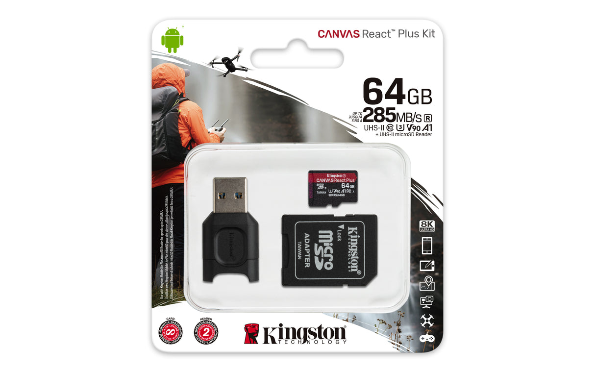 Kingston Technology Canvas React Plus Memoria Flash 64 GB MicroSD 285 MB/s 165 MB/s