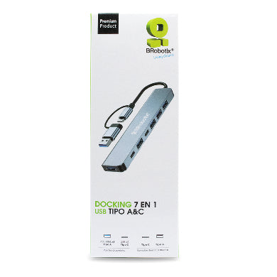 Docking Station BROBOTIX 6005446, USB A&C V 3.0, Multiplataforma, Plata/Negro