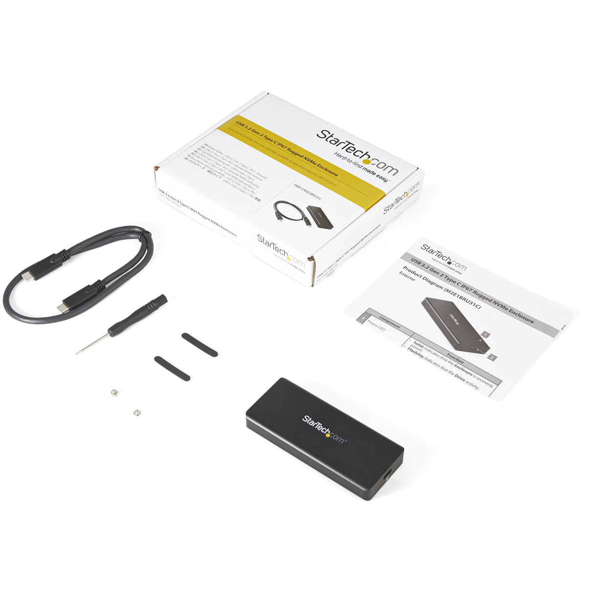 StarTech.com Caja USB 3.1 Gen 2 (10Gbps) para Unidades SSD NVMe M.2 - Resistente al Agua y el Polvo - IP67 cajas para discos duros externos 1 M.2 cm (M.2") PCI Express 3.0 Si