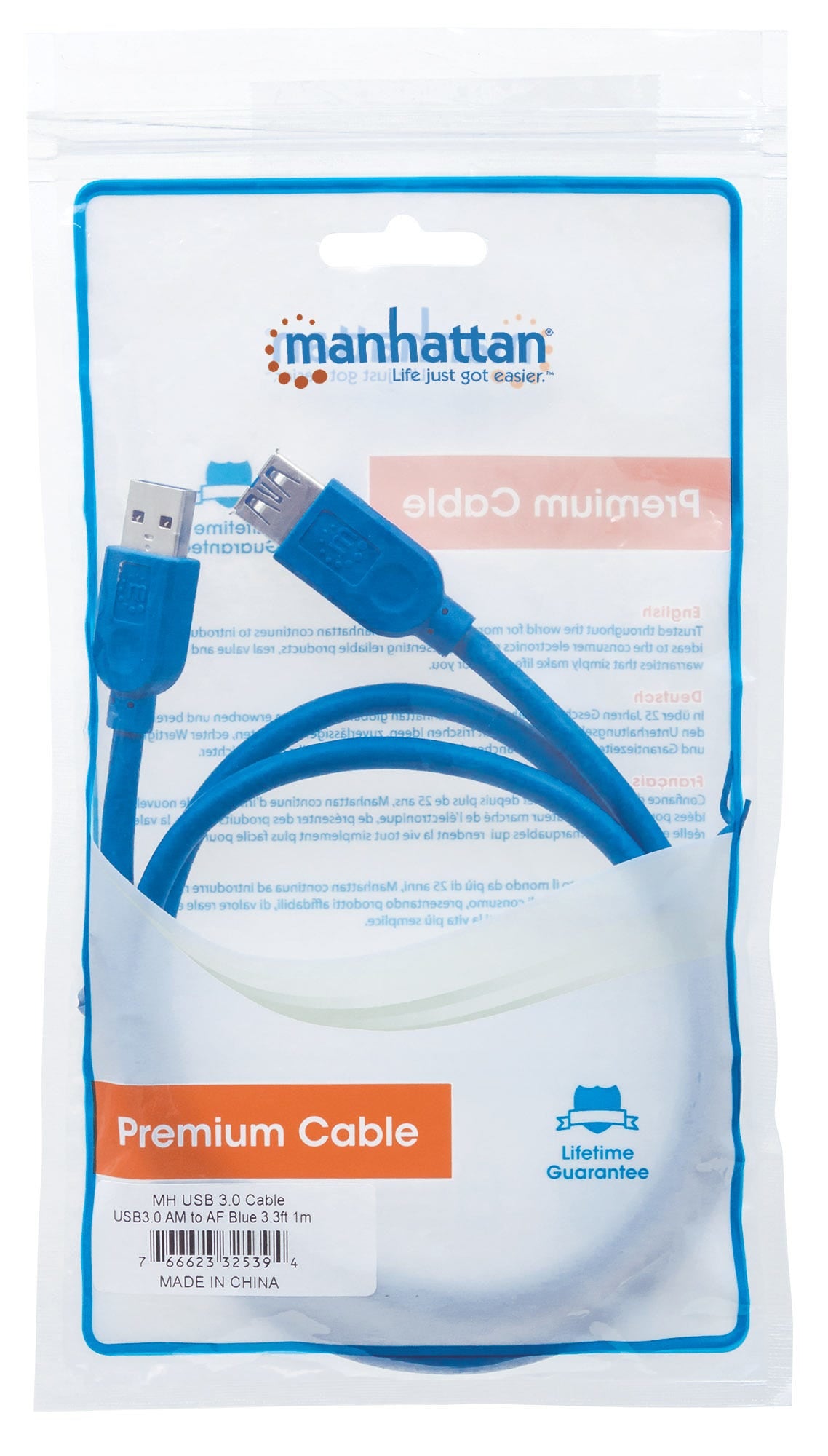 MANHATTAN Cable 325394, Producto Empresarial, Conectividad USB 3.0, 5 Gbps, 1.5 m