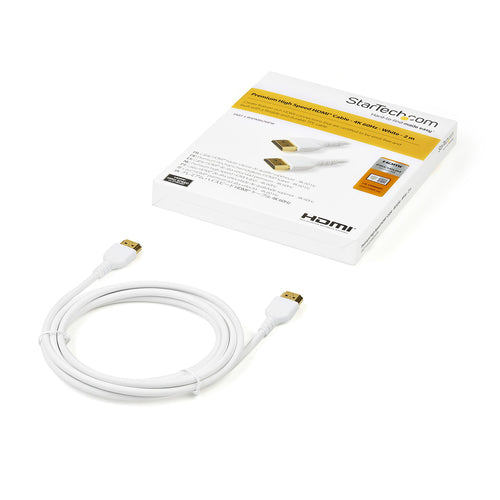 StarTech.com Cable HDMI 2.0 Certificado Premium de Alta Velocidad con Ethernet de 2m - Delgado - UHD 4K 60Hz - con Fibra