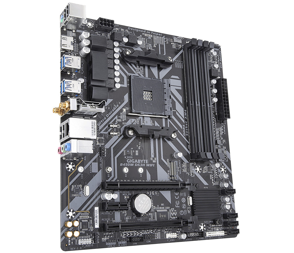 GIGABYTE B450M DS3H WIFI Placa base - Compatible con AMD Series 5000 CPUs, up to 3600MHz DDR4 (OC), 1xPCIe M.2, WIFI 802.11ac, GbE LAN, USB 3.1 Gen 1 placas base AMD Zócalo AM4 1 Zócalo AM4