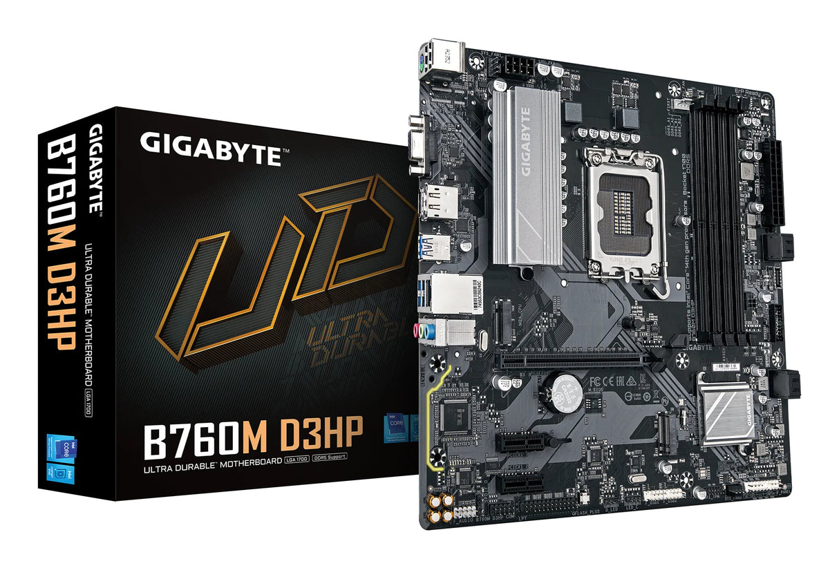 GIGABYTE B760M D3HP Placa Base - Procesadores Intel Core de 14ª Generación, VRM de 4+1+1 fases, hasta 5600 MHz DDR5, 2xPCIe 4.0 M.2, LAN GbE, USB 3.2 Gen 1 placas base Intel LGA 1700 LGA 1700 DDR5-SDRAM