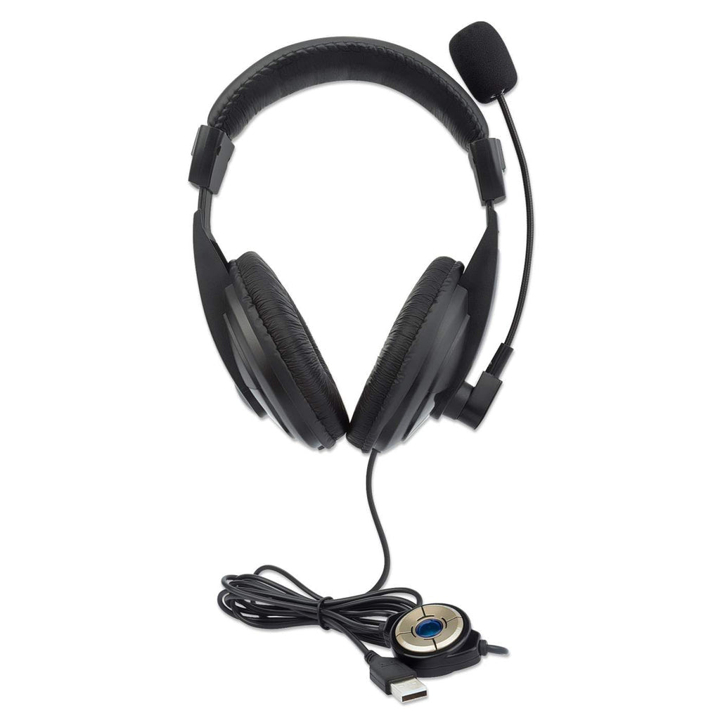 Manhattan Audífonos estéreo USB Auriculares Auriculares Diadema Oficina/Centro de llamadas Binaural