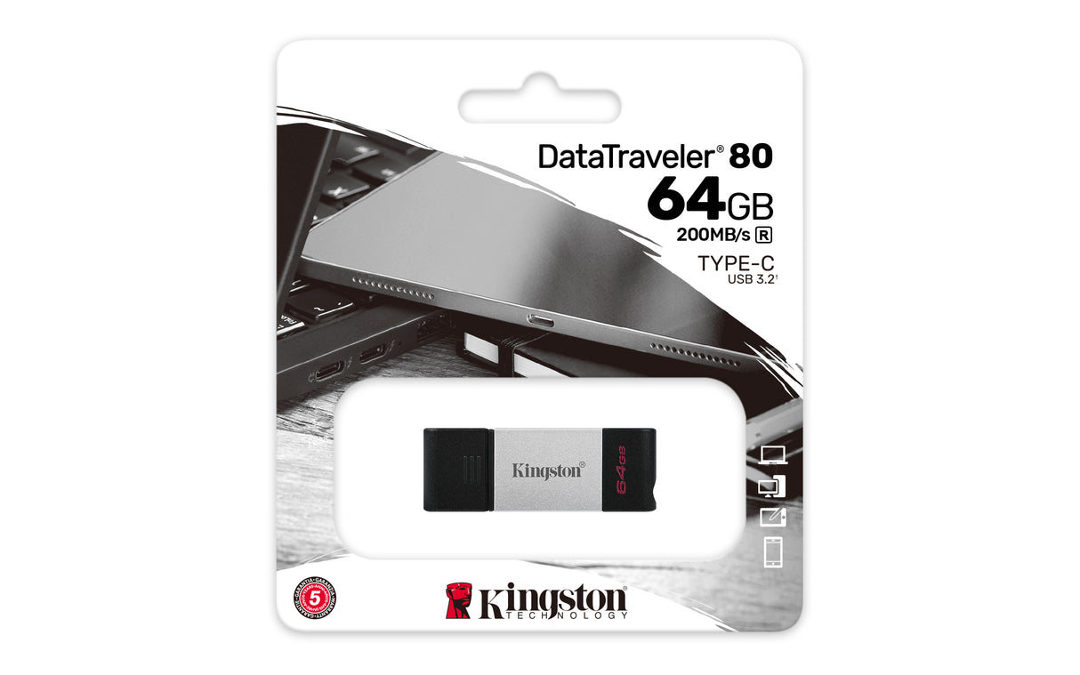 Kingston Technology DataTraveler 80 Memoria Flash 64 GB USB Tipo C 3.2 Gen 1 (3.1 Gen 1) 200 MB/s